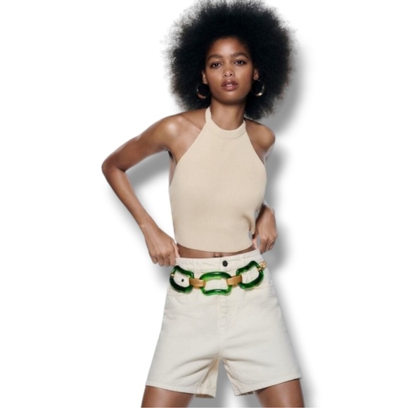 Zara Chain Belt Green Resin Gold Chain Size 32 NWT - Picture 4 of 4